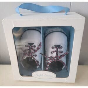 Ralph Lauren Polo Infant White Black Soft Bottom Baby Crib Shoes Size 3 READ